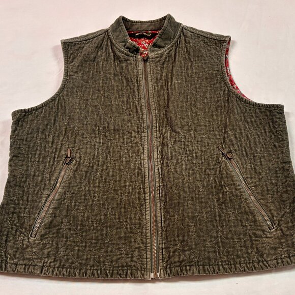 ~~EDDIE BAUER Corduroy Quilted Green Vest Women's XL  Zip Pockets Floral Lined - Picture 1 of 6
